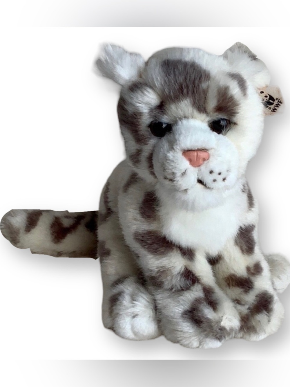 WWF Bonton Toys Snow Leopard Plush 8in Grey & White